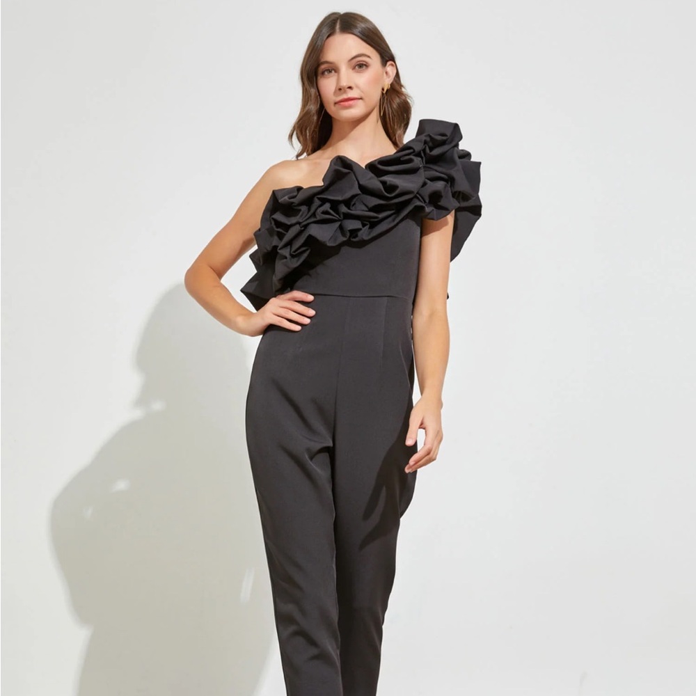 One Shoulder Ruffle Jumpsuit - Picture 2 of 5